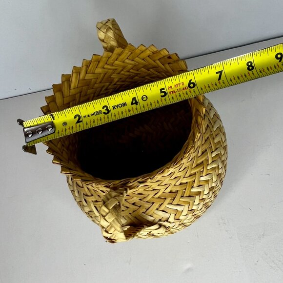 Set 2 Wicker Hand Woven Baskets Tan Handles Tarahumara Planters Boho RARE - Picture 9 of 16